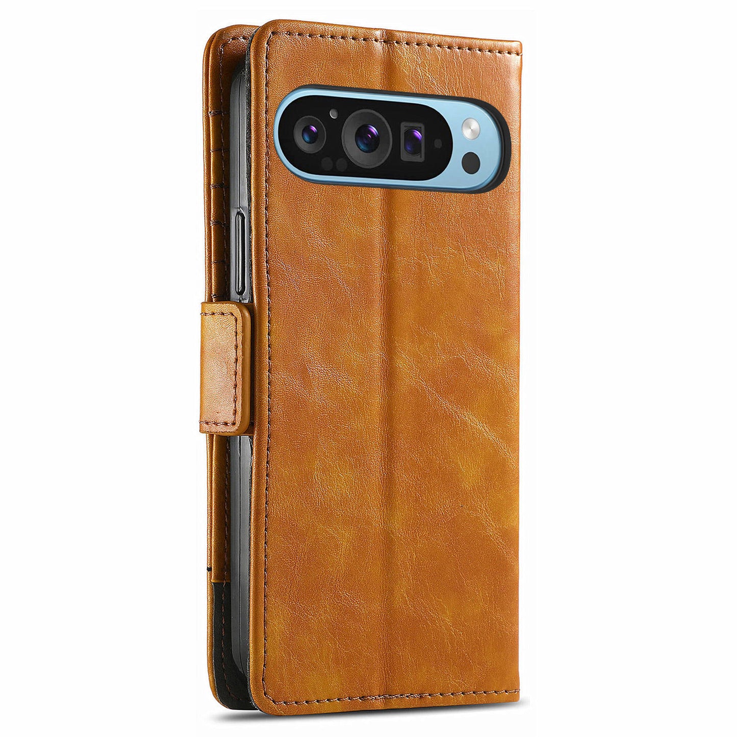 CASENEO 002 Series For Google Pixel 9 Pro Case Splicing Leather Wallet Phone Cover - Light Brown