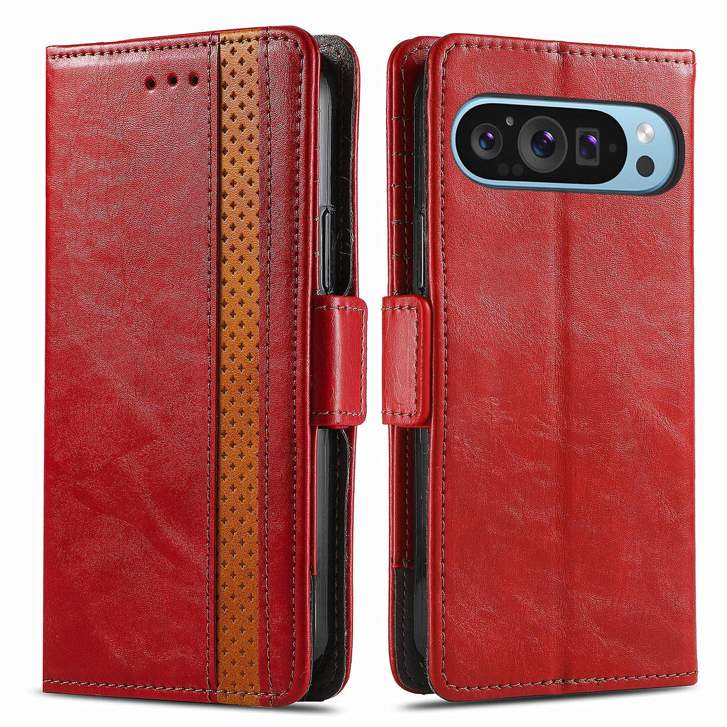 CASENEO 002 Series For Google Pixel 9 Pro Case Splicing Leather Wallet Phone Cover - Red