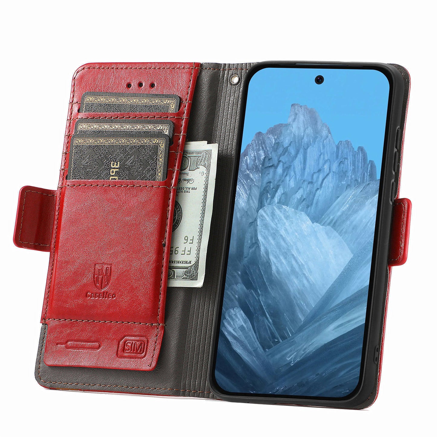 CASENEO 002 Series For Google Pixel 9 Pro Case Splicing Leather Wallet Phone Cover - Red