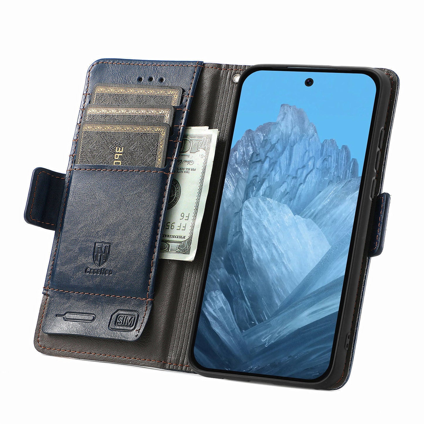CASENEO 002 Series For Google Pixel 9 Wallet Phone Case Leather Flip Cover Mobile Accessories Wholesale - Dark Blue