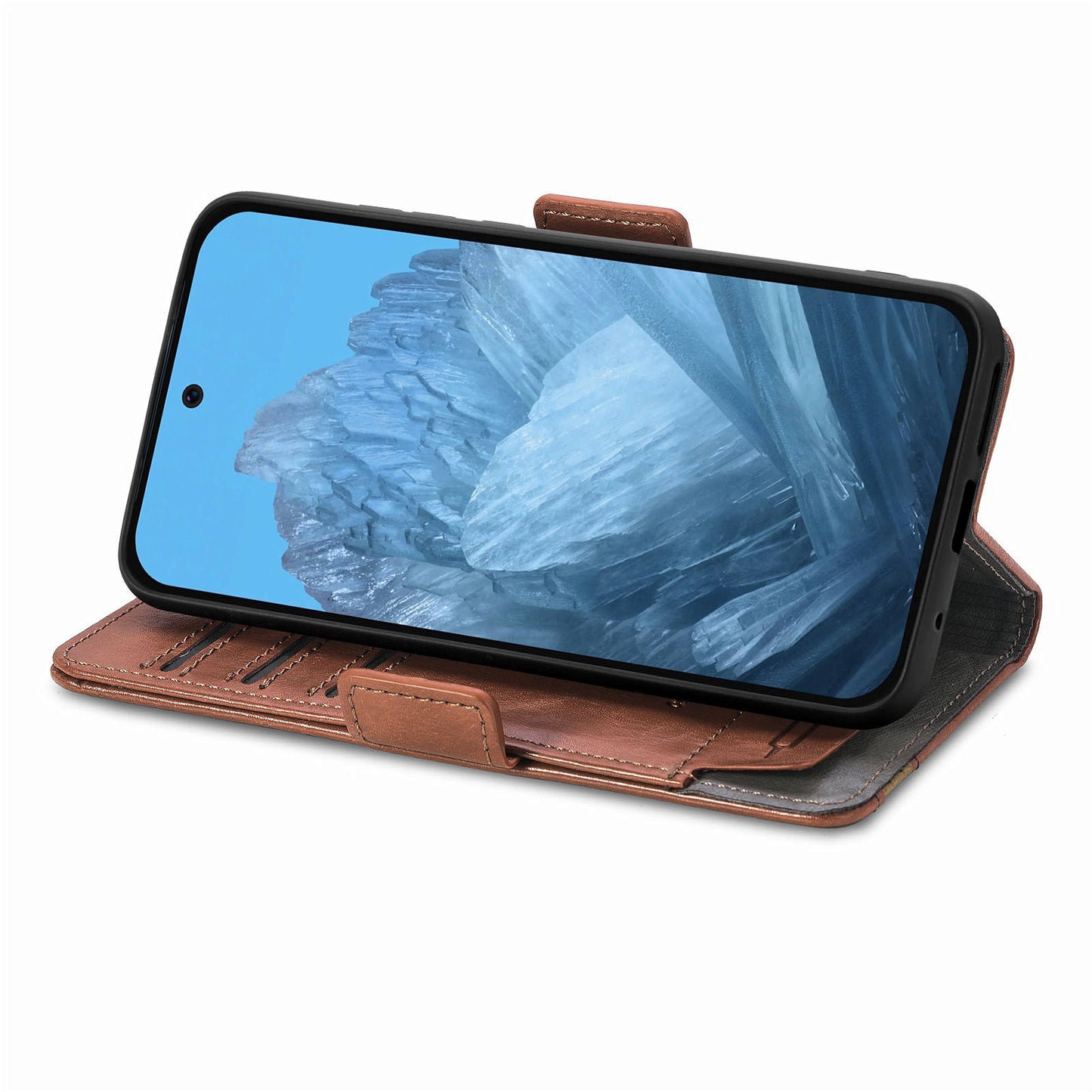 CASENEO 002 Series For Google Pixel 9 Wallet Phone Case Leather Flip Cover Mobile Accessories Wholesale - Dark Brown