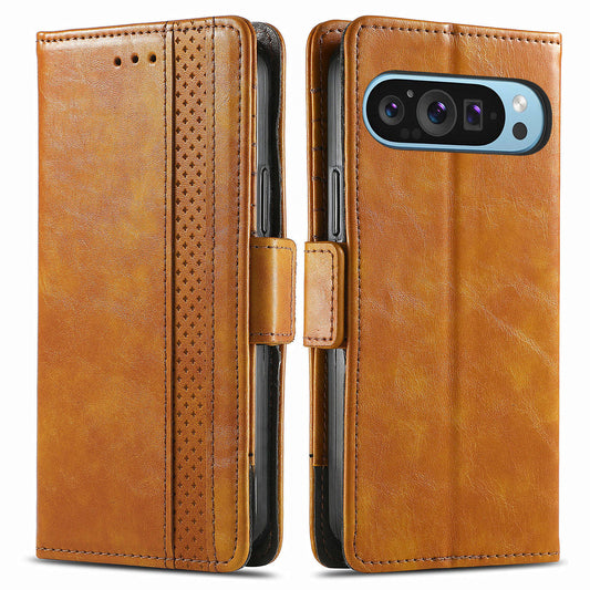CASENEO 002 Series For Google Pixel 9 Wallet Phone Case Leather Flip Cover Mobile Accessories Wholesale - Light Brown