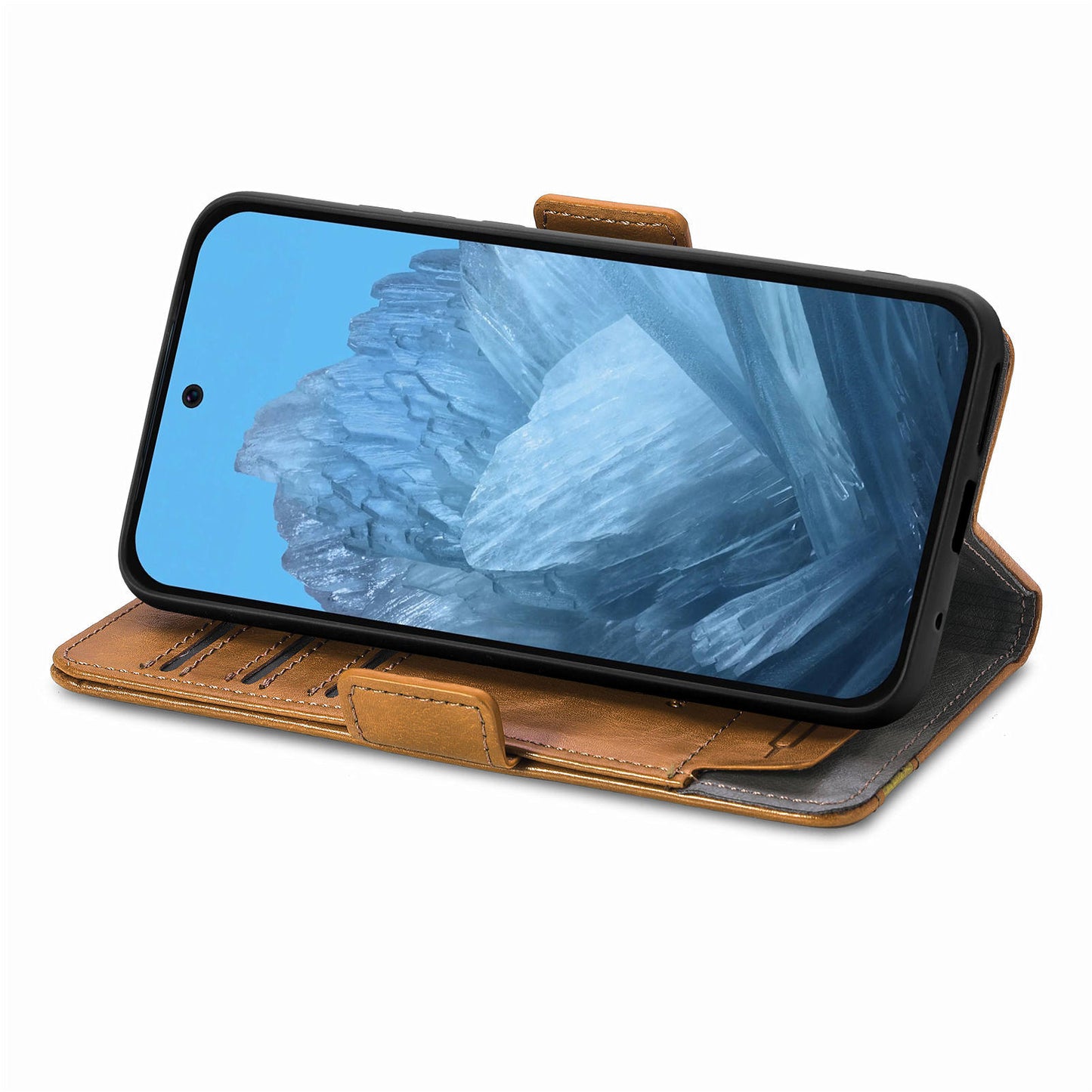 CASENEO 002 Series For Google Pixel 9 Wallet Phone Case Leather Flip Cover Mobile Accessories Wholesale - Light Brown