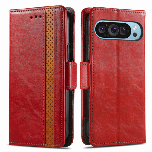 CASENEO 002 Series For Google Pixel 9 Wallet Phone Case Leather Flip Cover Mobile Accessories Wholesale - Red