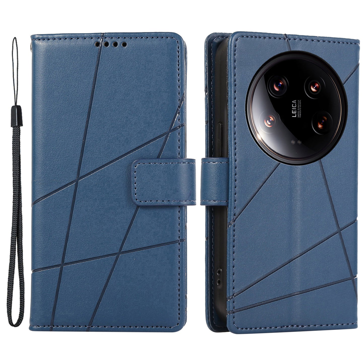 DF-06 For Xiaomi 14 Ultra Case Line Imprinted Leather Phone Cases Wholesale - Blue