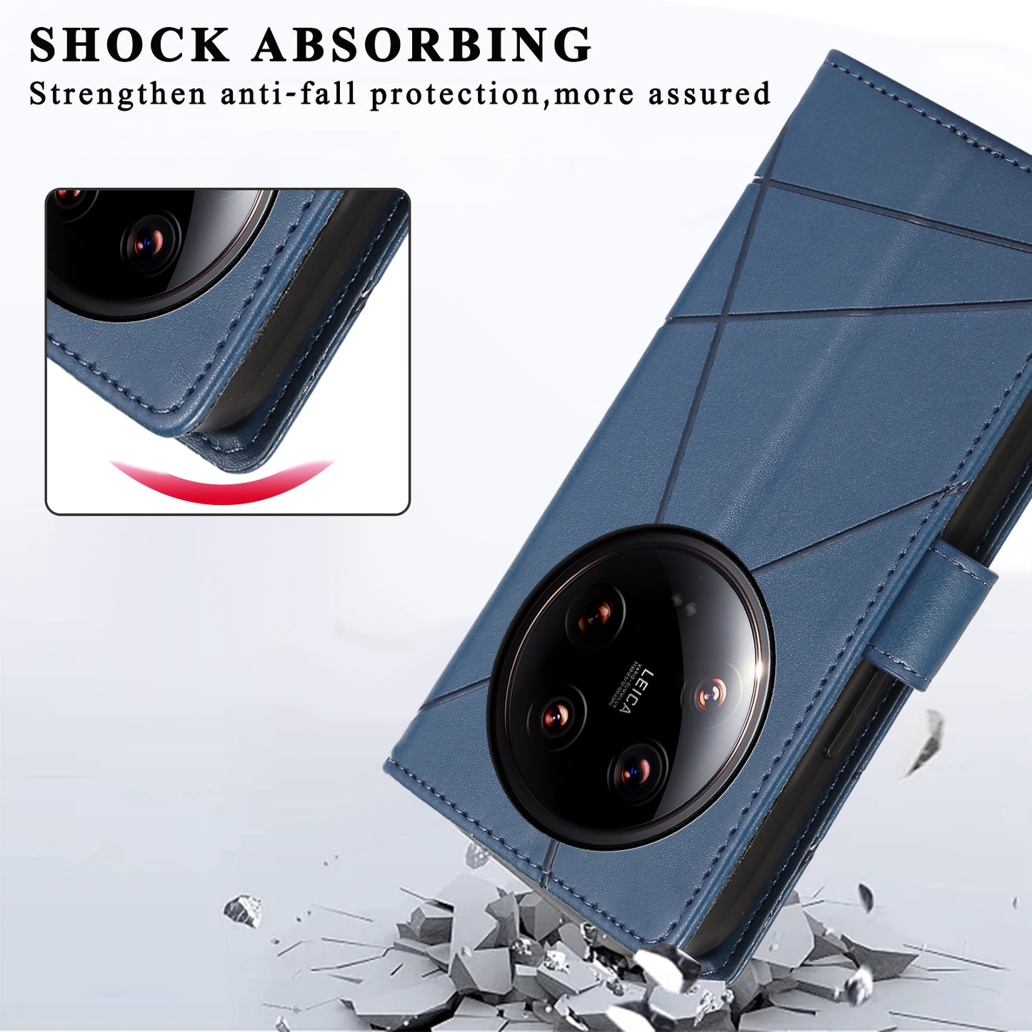 DF-06 For Xiaomi 14 Ultra Case Line Imprinted Leather Phone Cases Wholesale - Blue