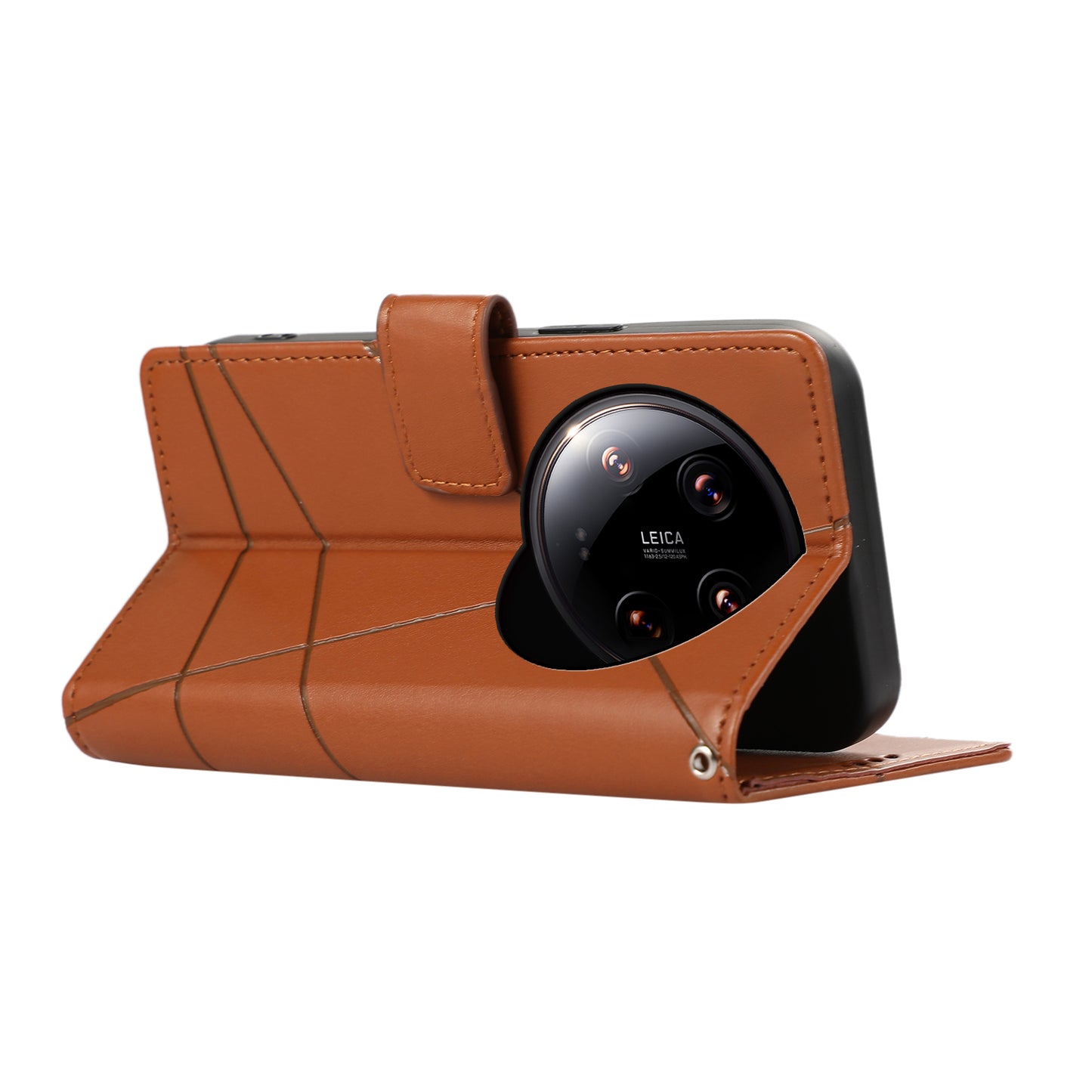 DF-06 For Xiaomi 14 Ultra Case Line Imprinted Leather Phone Cases Wholesale - Brown
