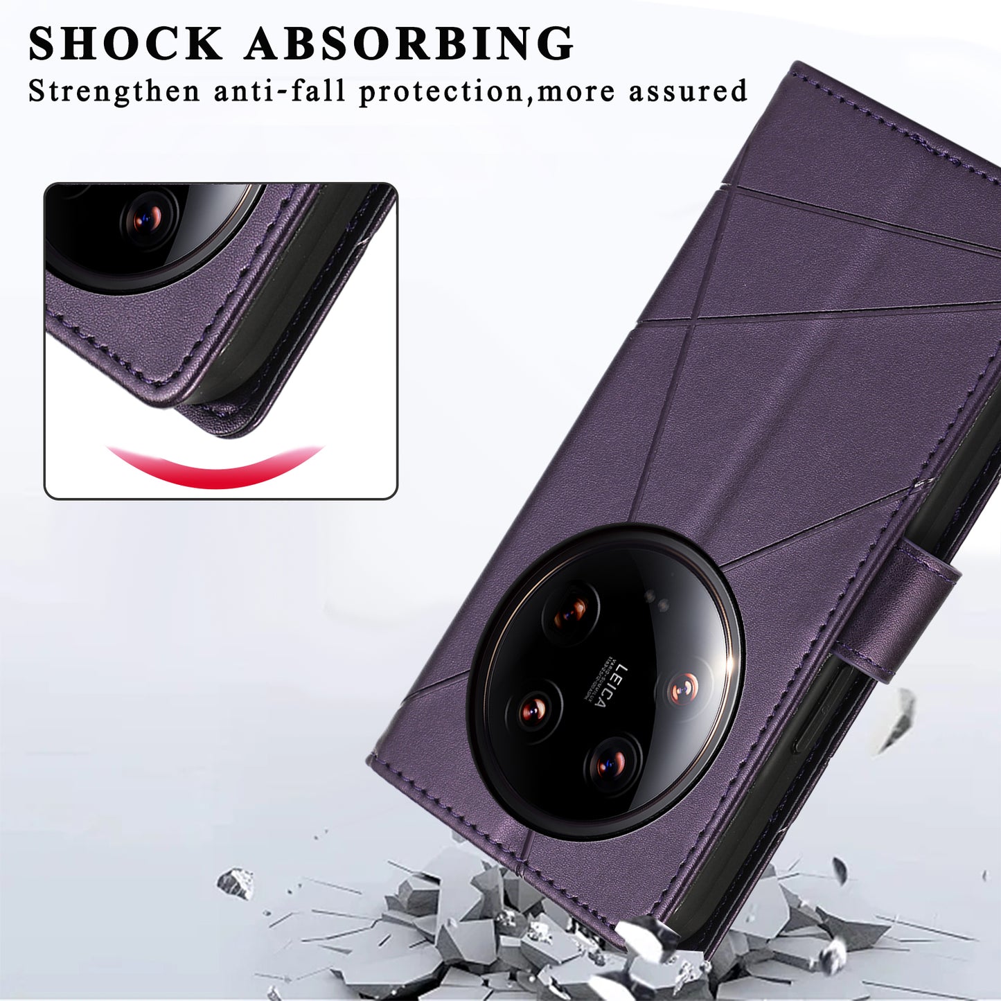 DF-06 For Xiaomi 14 Ultra Case Line Imprinted Leather Phone Cases Wholesale - Purple