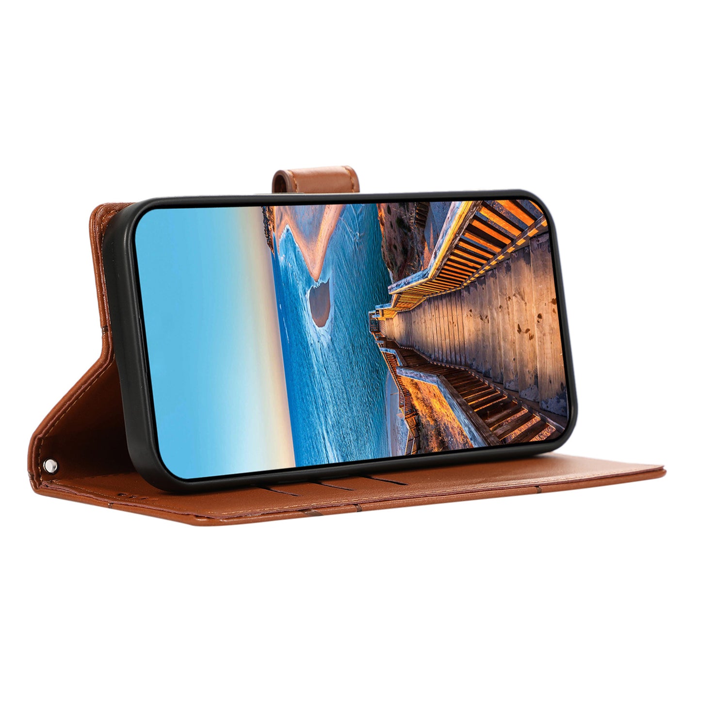DF-06 For vivo Y03 Phone Case Line Imprinted Leather Cover Cell Phone Parts Wholesale - Brown