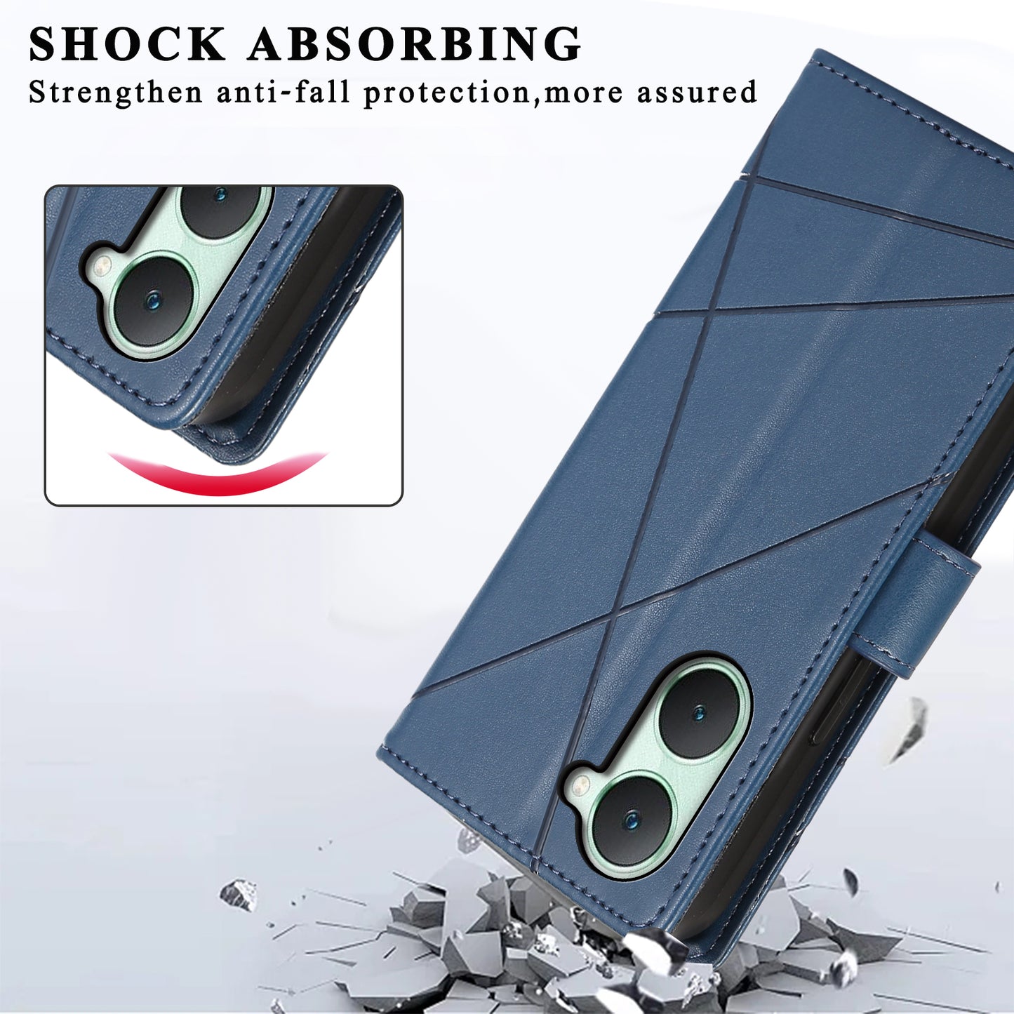 DF-06 For vivo Y03 Phone Case Line Imprinted Leather Cover Cell Phone Parts Wholesale - Blue