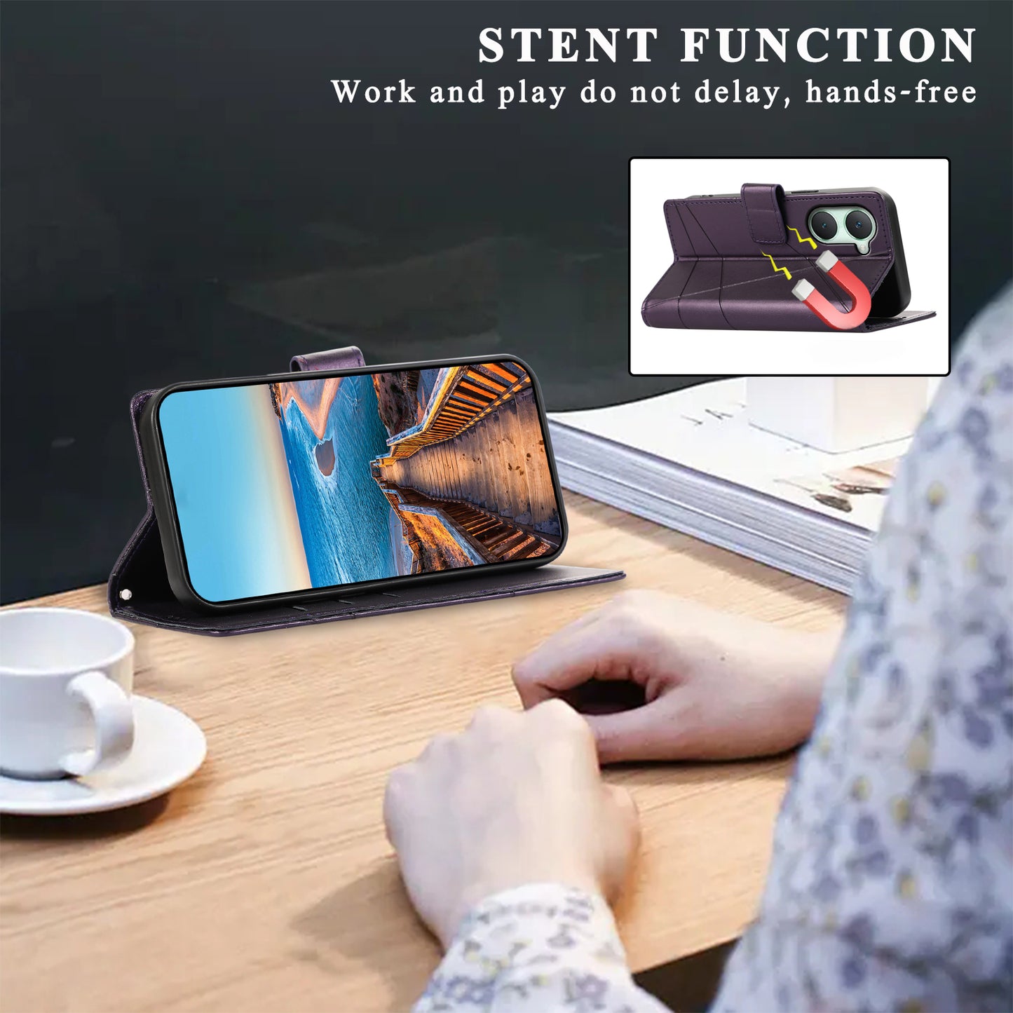 DF-06 For vivo Y03 Phone Case Line Imprinted Leather Cover Cell Phone Parts Wholesale - Purple