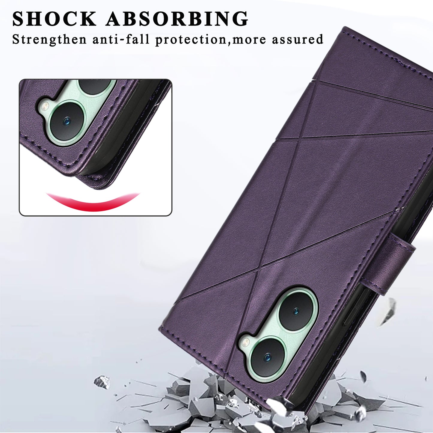 DF-06 For vivo Y03 Phone Case Line Imprinted Leather Cover Cell Phone Parts Wholesale - Purple
