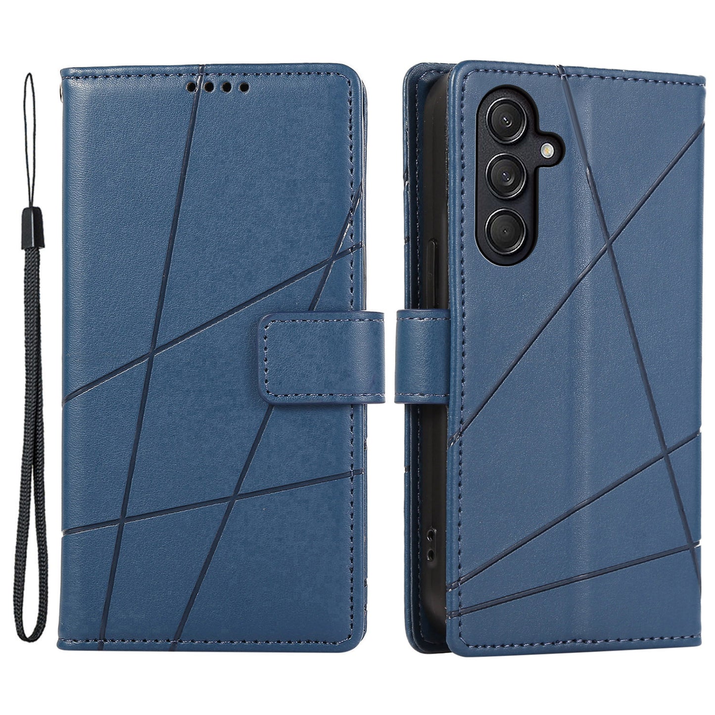DF-06 For Samsung Galaxy M55 5G Case Line Imprint Leather Bump Proof Cover Cell Phone Accessory Wholesale - Blue