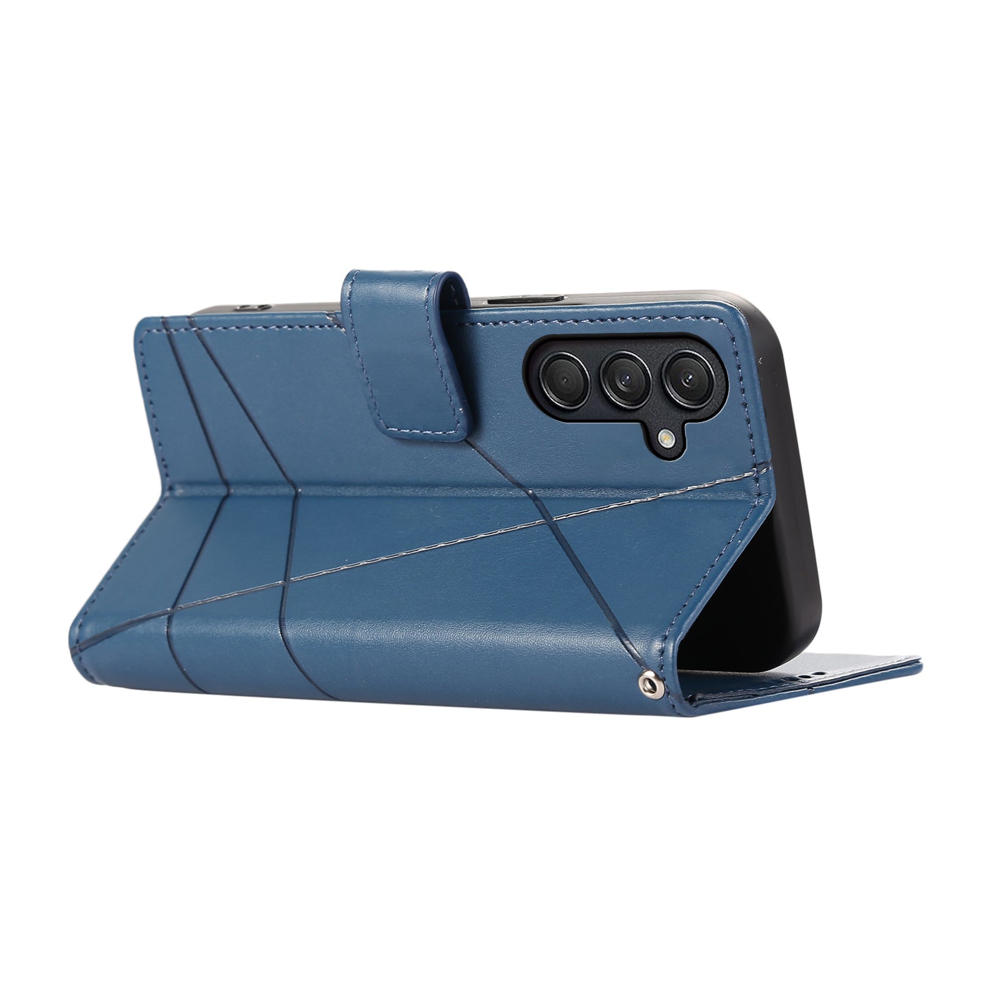 DF-06 For Samsung Galaxy M55 5G Case Line Imprint Leather Bump Proof Cover Cell Phone Accessory Wholesale - Blue