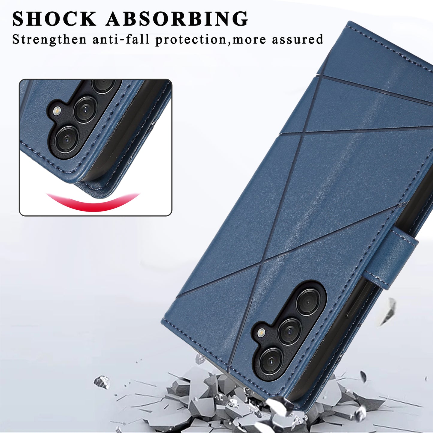 DF-06 For Samsung Galaxy M55 5G Case Line Imprint Leather Bump Proof Cover Cell Phone Accessory Wholesale - Blue