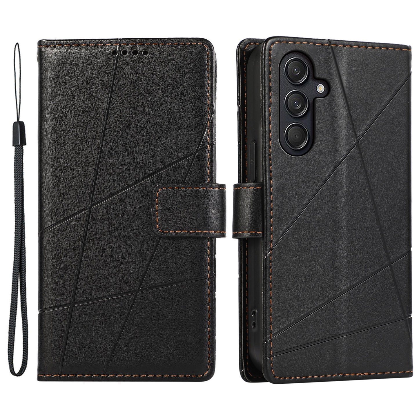 DF-06 For Samsung Galaxy M55 5G Case Line Imprint Leather Bump Proof Cover Cell Phone Accessory Wholesale - Black
