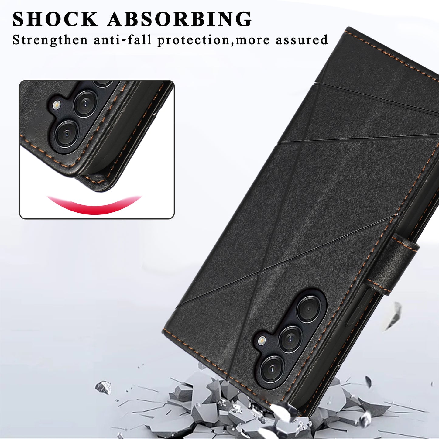 DF-06 For Samsung Galaxy M55 5G Case Line Imprint Leather Bump Proof Cover Cell Phone Accessory Wholesale - Black