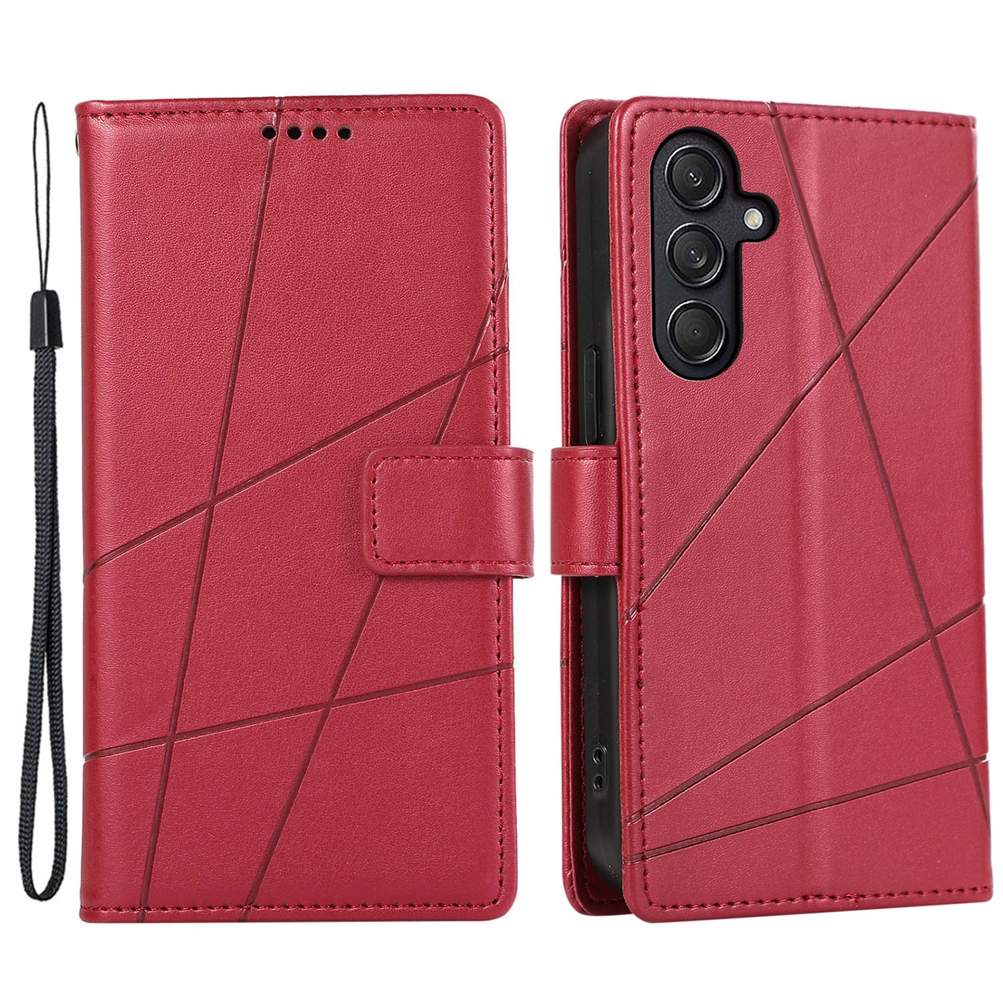 DF-06 For Samsung Galaxy M55 5G Case Line Imprint Leather Bump Proof Cover Cell Phone Accessory Wholesale - Red
