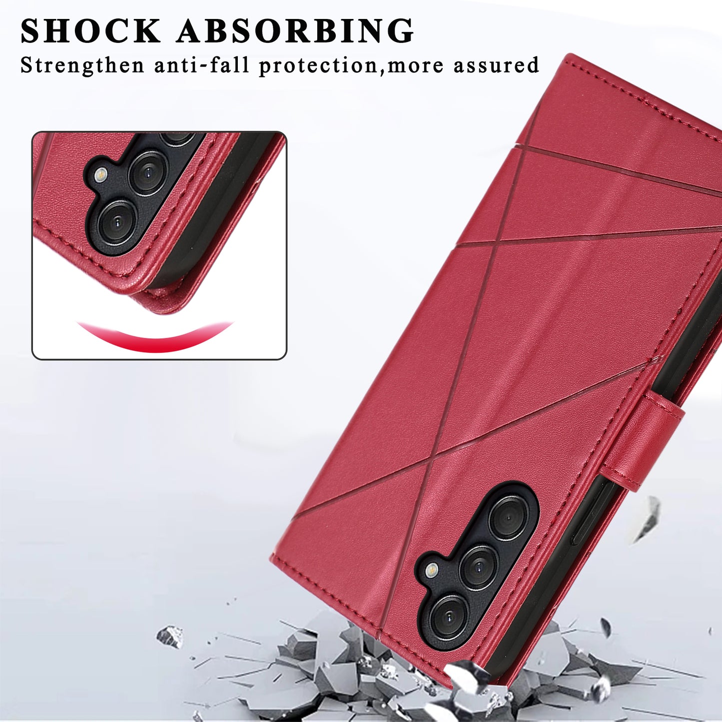 DF-06 For Samsung Galaxy M55 5G Case Line Imprint Leather Bump Proof Cover Cell Phone Accessory Wholesale - Red