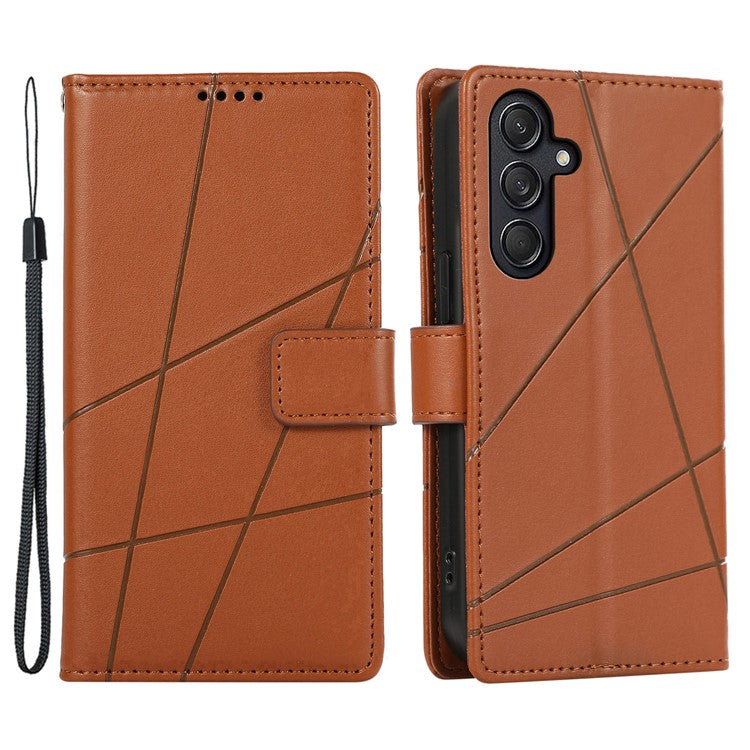 DF-06 For Samsung Galaxy M55 5G / C55 5G / F55 5G Case Line Imprint Leather Bump Proof Cover Cell Phone Accessory Wholesale - Brown