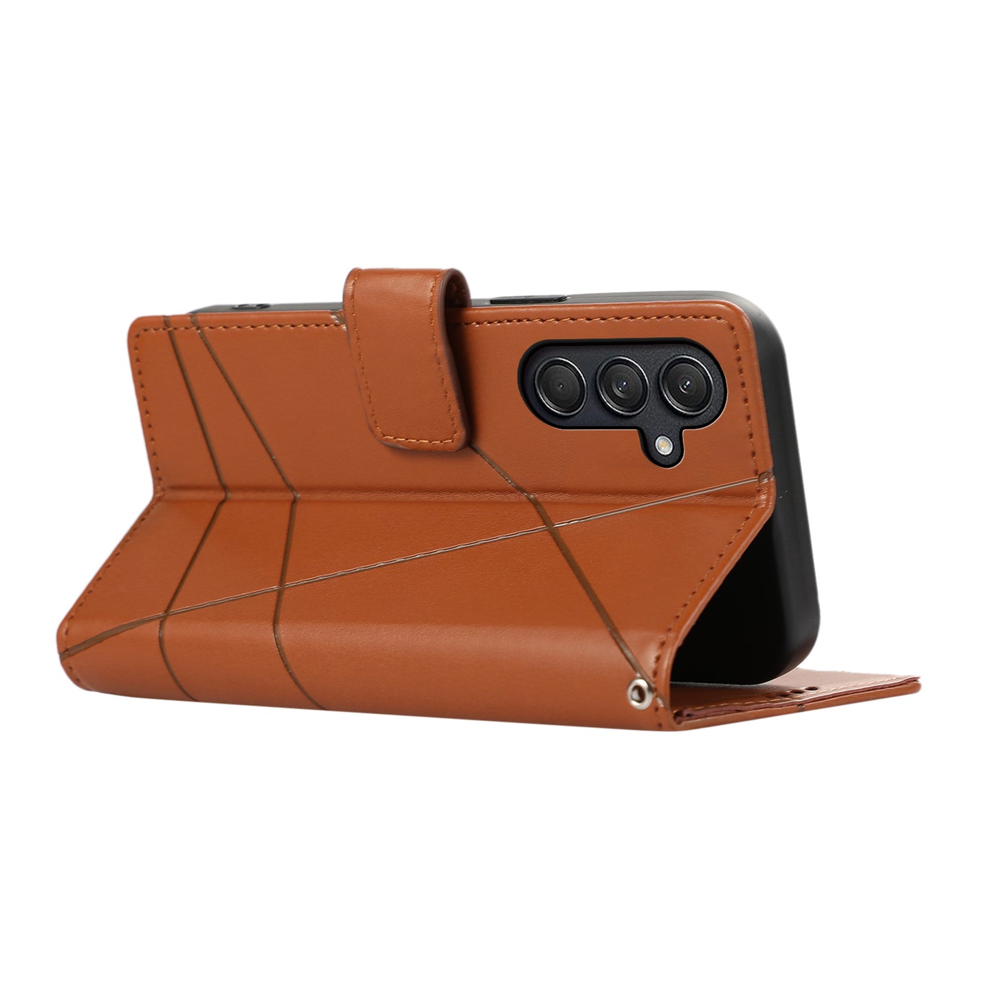 DF-06 For Samsung Galaxy M55 5G Case Line Imprint Leather Bump Proof Cover Cell Phone Accessory Wholesale - Brown