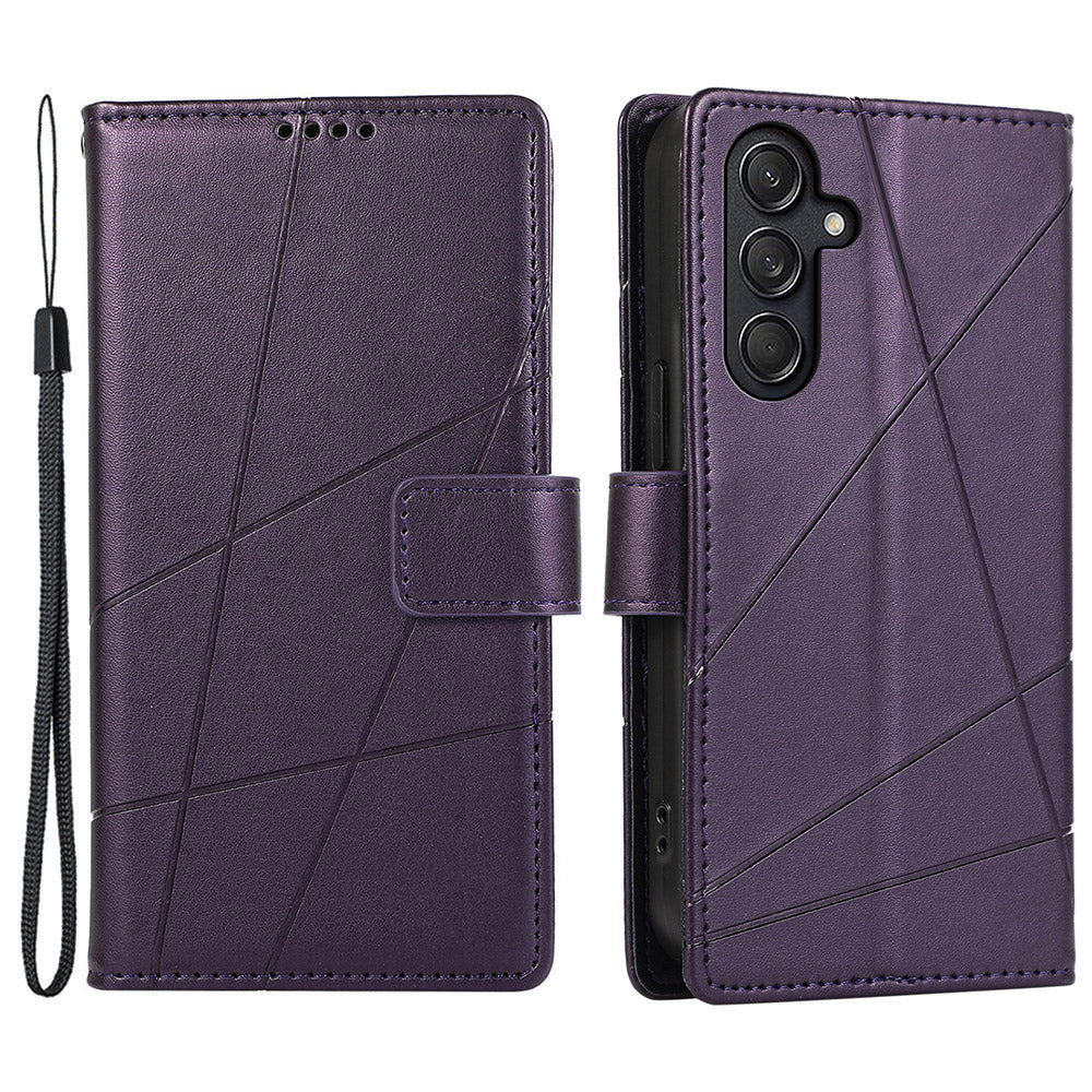 DF-06 For Samsung Galaxy M55 5G Case Line Imprint Leather Bump Proof Cover Cell Phone Accessory Wholesale - Purple