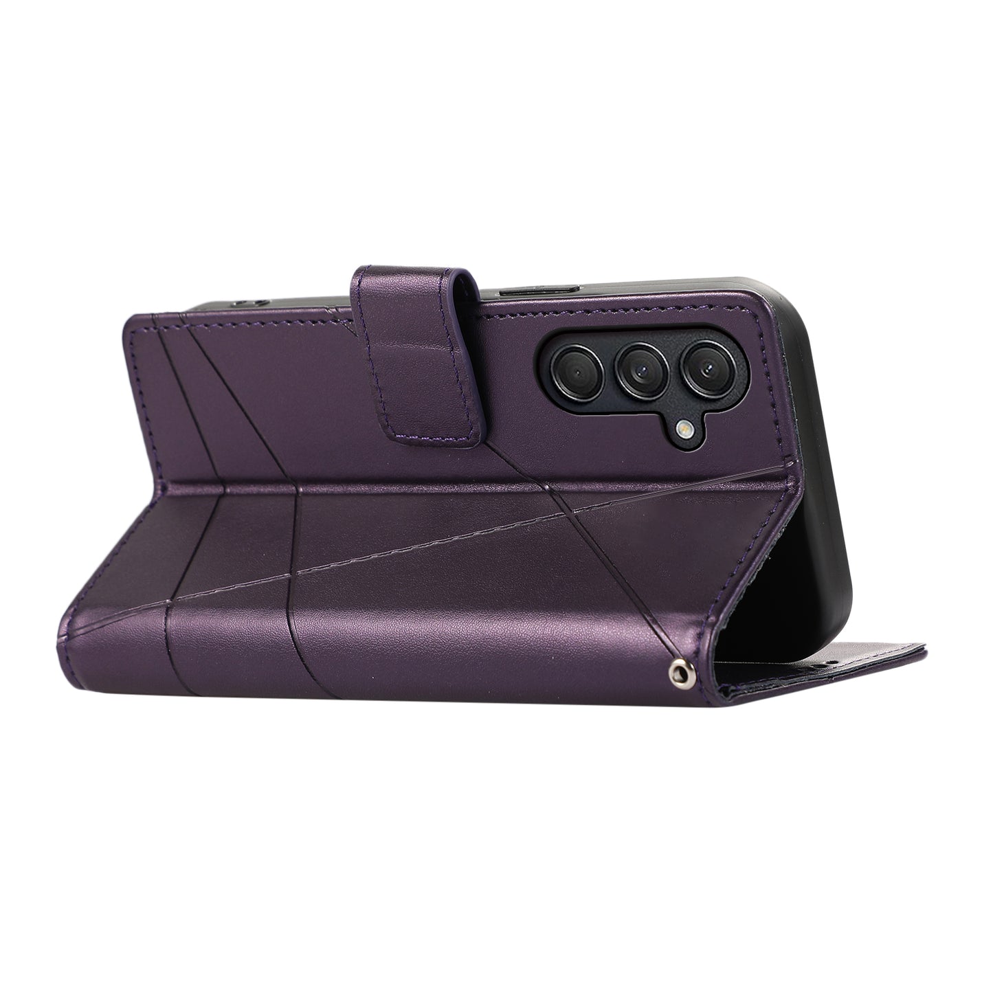 DF-06 For Samsung Galaxy M55 5G Case Line Imprint Leather Bump Proof Cover Cell Phone Accessory Wholesale - Purple