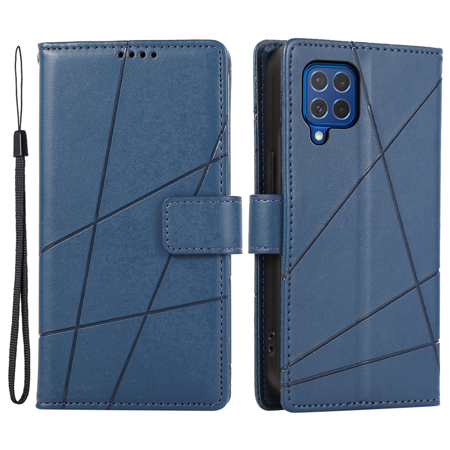 DF-06 For Samsung Galaxy M62 Case PU Leather Line Imprinted Flip Cover Cell Phone Accessories Wholesale - Blue
