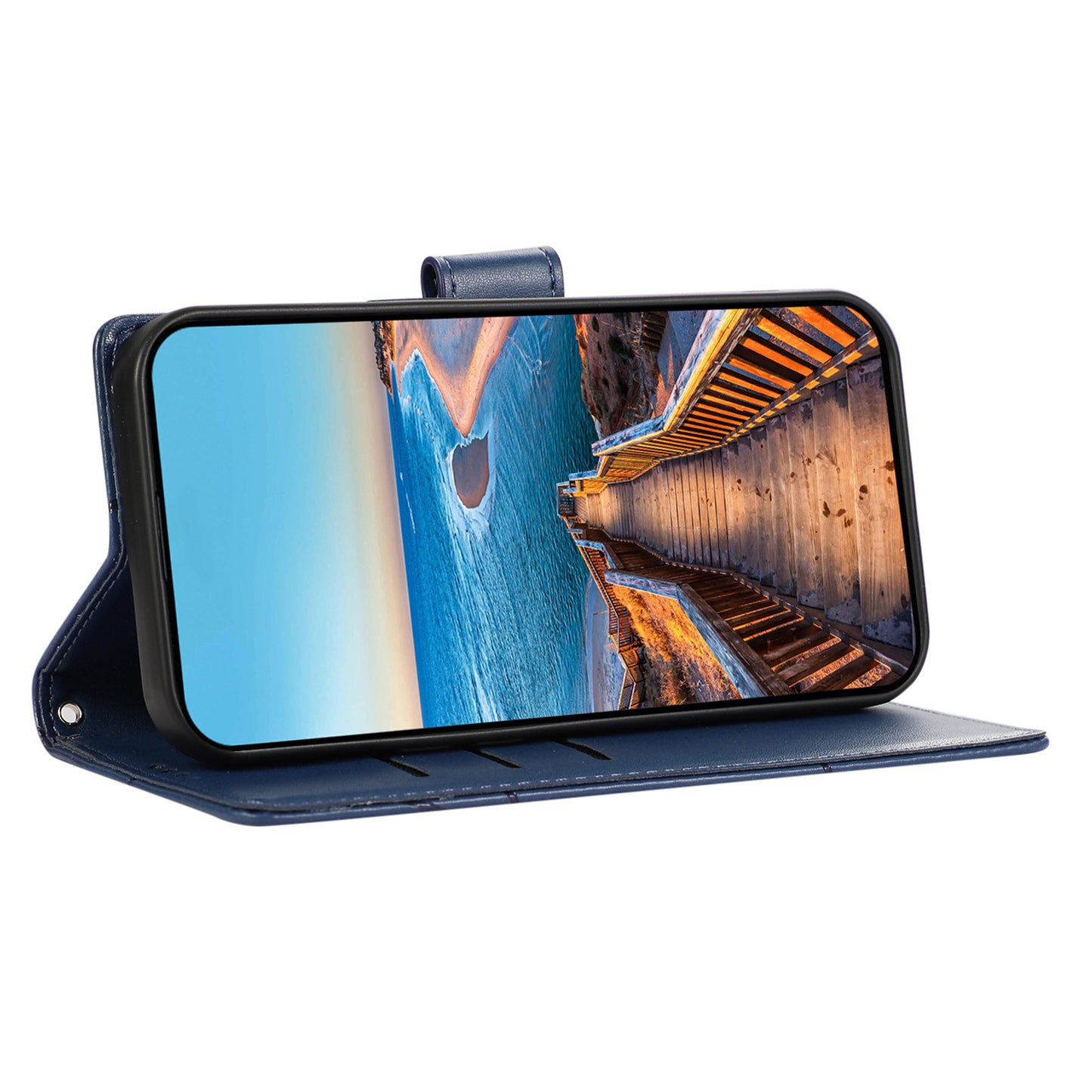 DF-06 For Samsung Galaxy M62 Case PU Leather Line Imprinted Flip Cover Cell Phone Accessories Wholesale - Blue