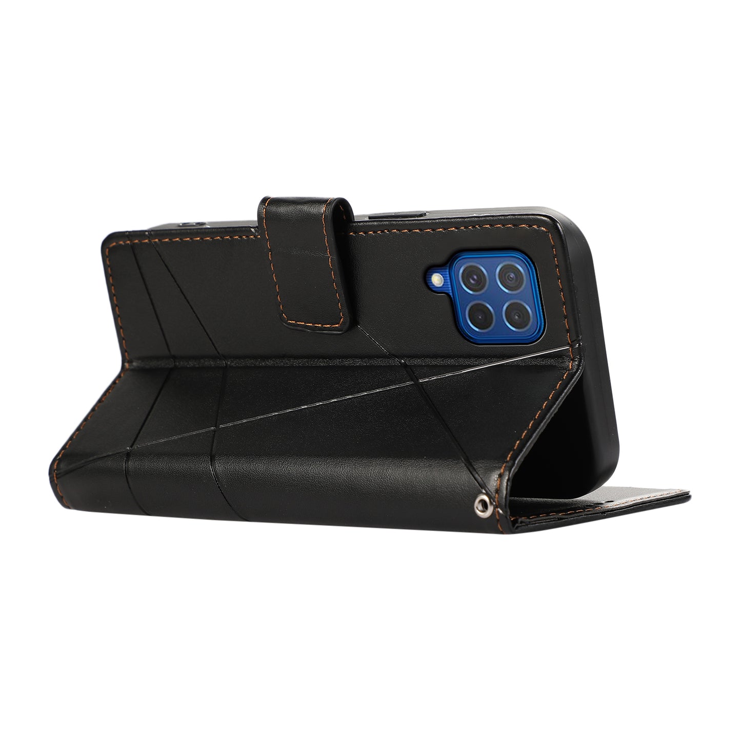 DF-06 For Samsung Galaxy M62 Case PU Leather Line Imprinted Flip Cover Cell Phone Accessories Wholesale - Black