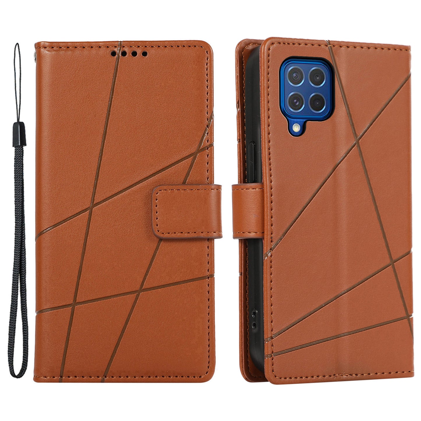DF-06 For Samsung Galaxy M62 Case PU Leather Line Imprinted Flip Cover Cell Phone Accessories Wholesale - Brown