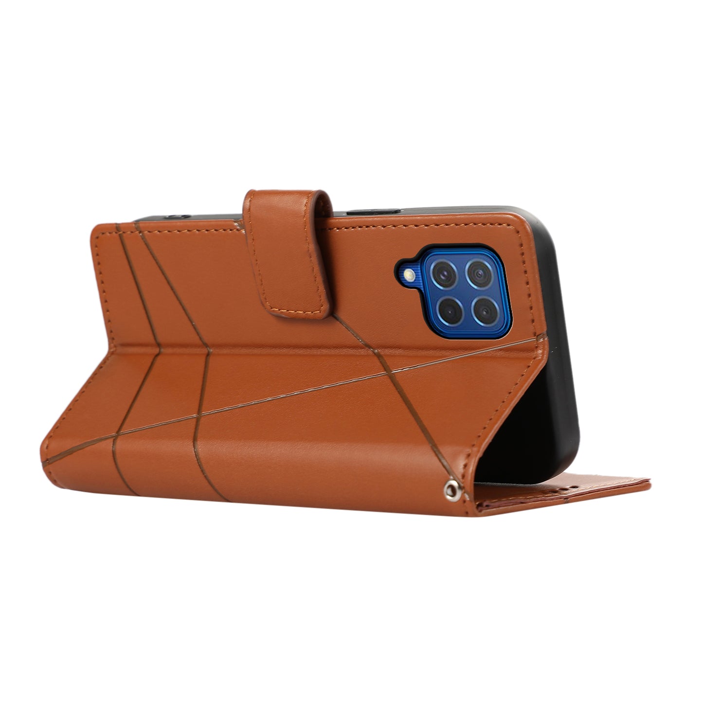 DF-06 For Samsung Galaxy M62 Case PU Leather Line Imprinted Flip Cover Cell Phone Accessories Wholesale - Brown