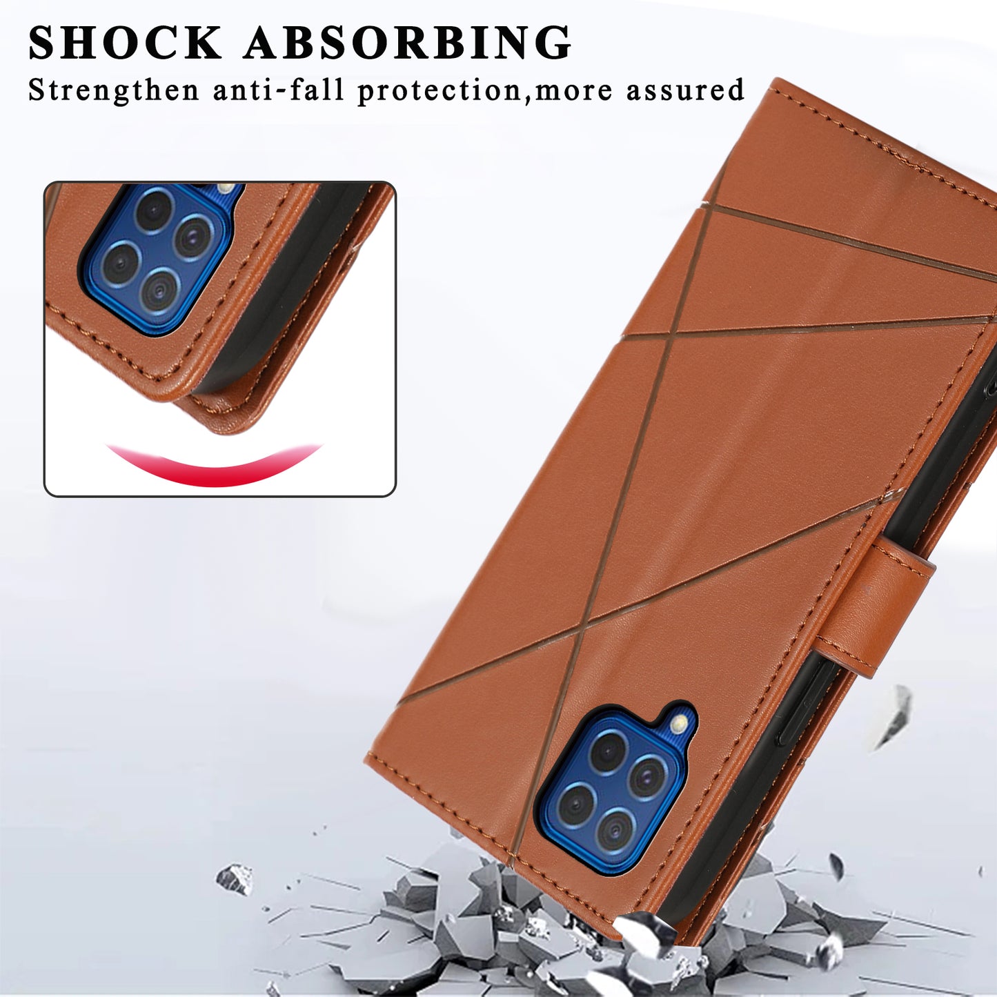 DF-06 For Samsung Galaxy M62 Case PU Leather Line Imprinted Flip Cover Cell Phone Accessories Wholesale - Brown