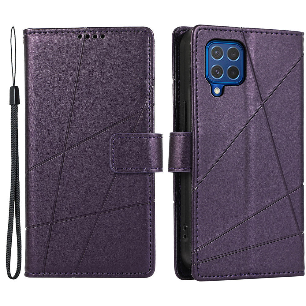 DF-06 For Samsung Galaxy M62 Case PU Leather Line Imprinted Flip Cover Cell Phone Accessories Wholesale - Purple
