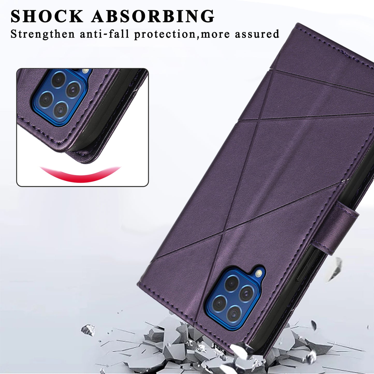 DF-06 For Samsung Galaxy M62 Case PU Leather Line Imprinted Flip Cover Cell Phone Accessories Wholesale - Purple