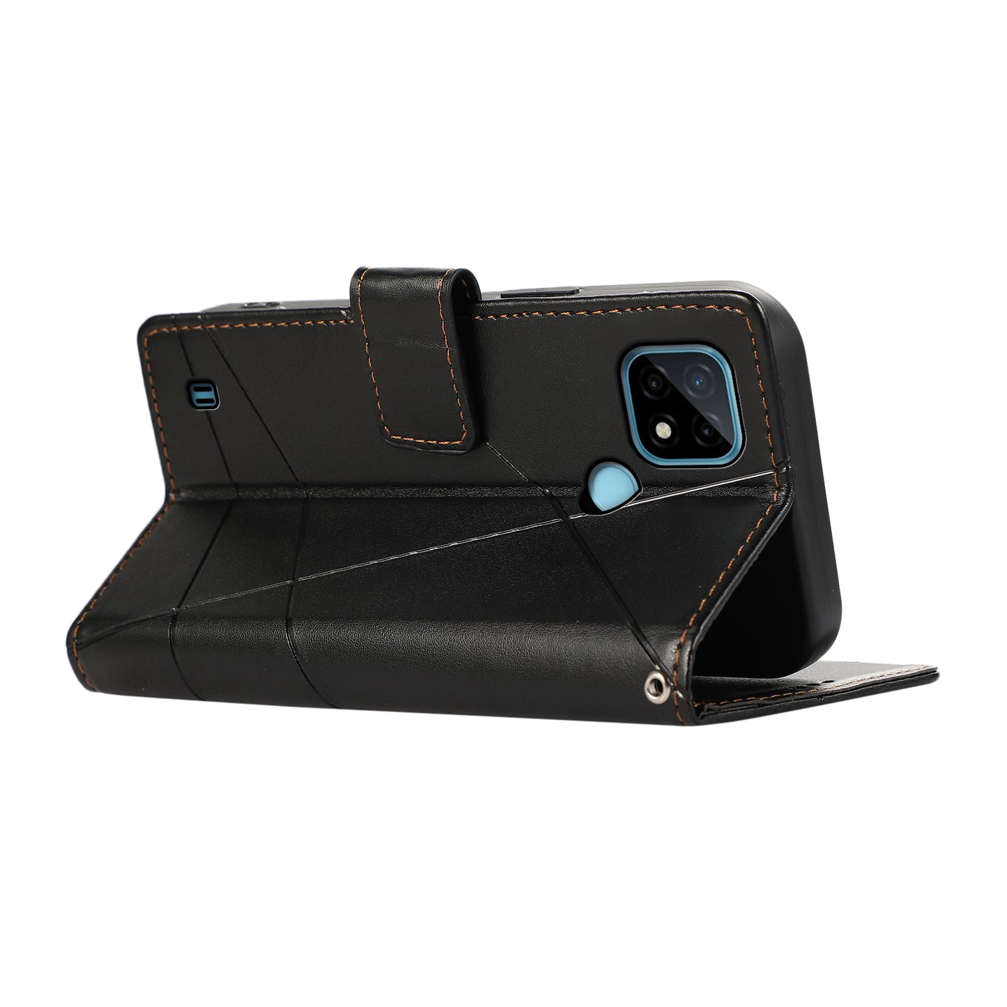 DF-06 For Realme C21 4G Wallet Case Cell Phone Accessory Wholesale Line Imprint Leather Phone Cover - Black