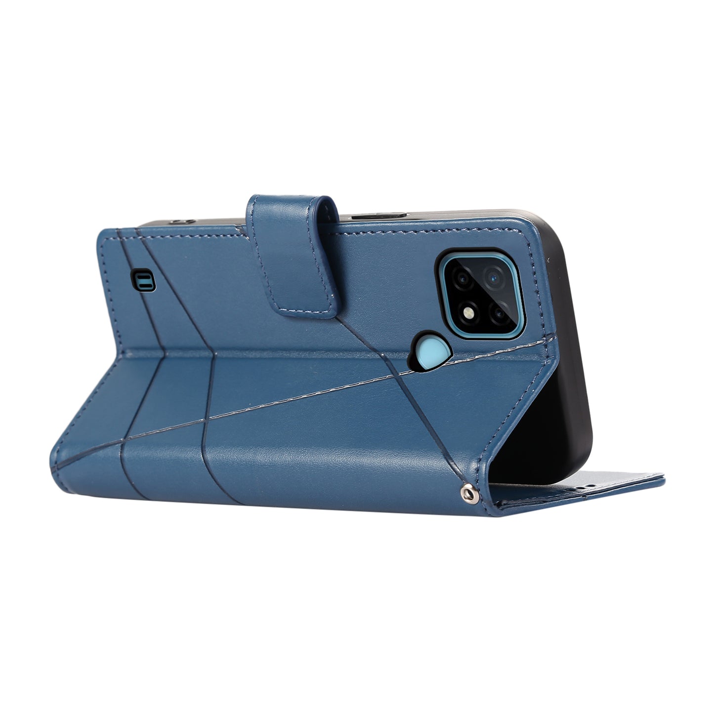 DF-06 For Realme C21 4G Wallet Case Cell Phone Accessory Wholesale Line Imprint Leather Phone Cover - Blue
