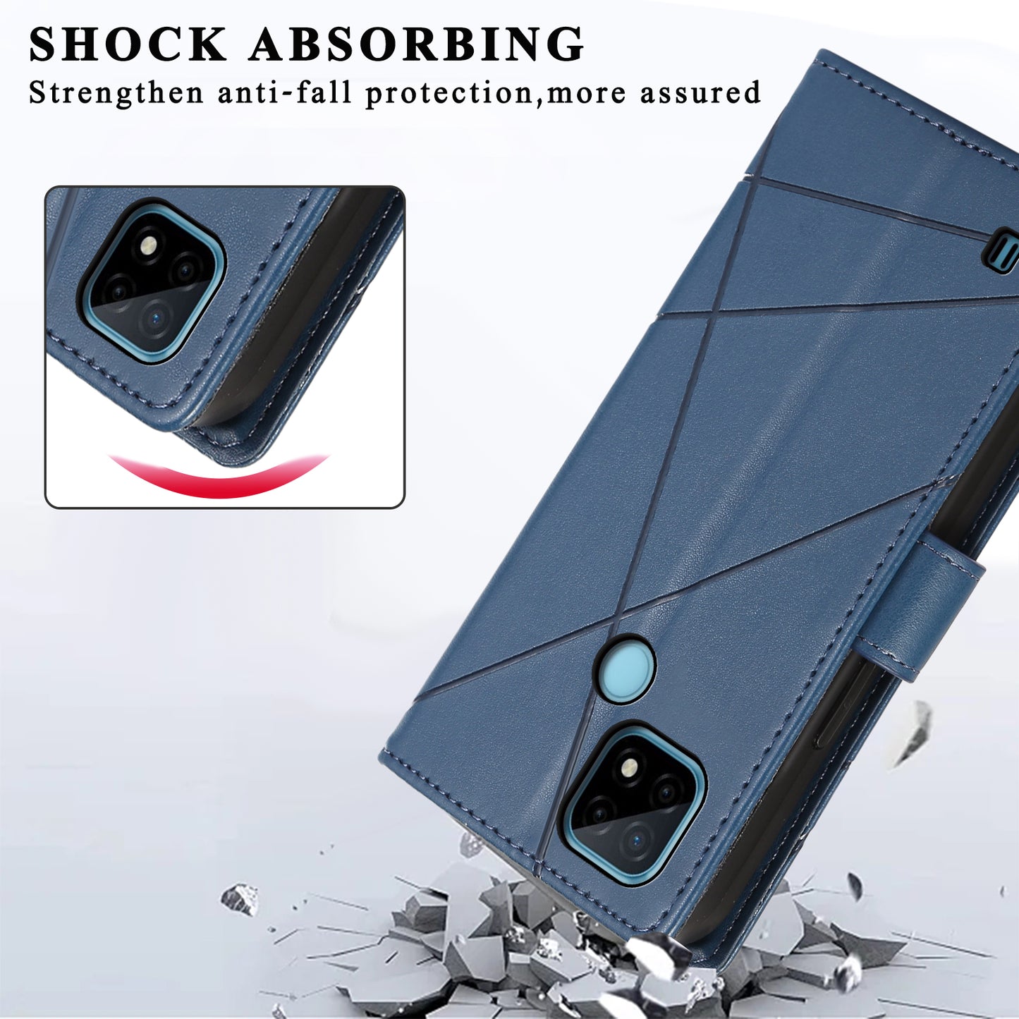 DF-06 For Realme C21 4G Wallet Case Cell Phone Accessory Wholesale Line Imprint Leather Phone Cover - Blue