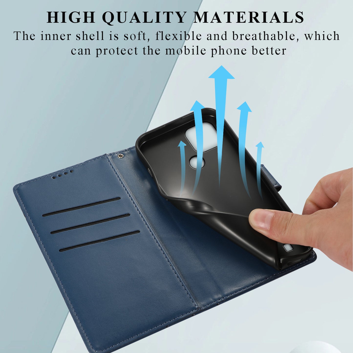 DF-06 For Realme C21 4G Wallet Case Cell Phone Accessory Wholesale Line Imprint Leather Phone Cover - Blue
