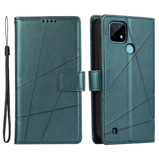 DF-06 For Realme C21 4G Wallet Case Cell Phone Accessory Wholesale Line Imprint Leather Phone Cover - Green