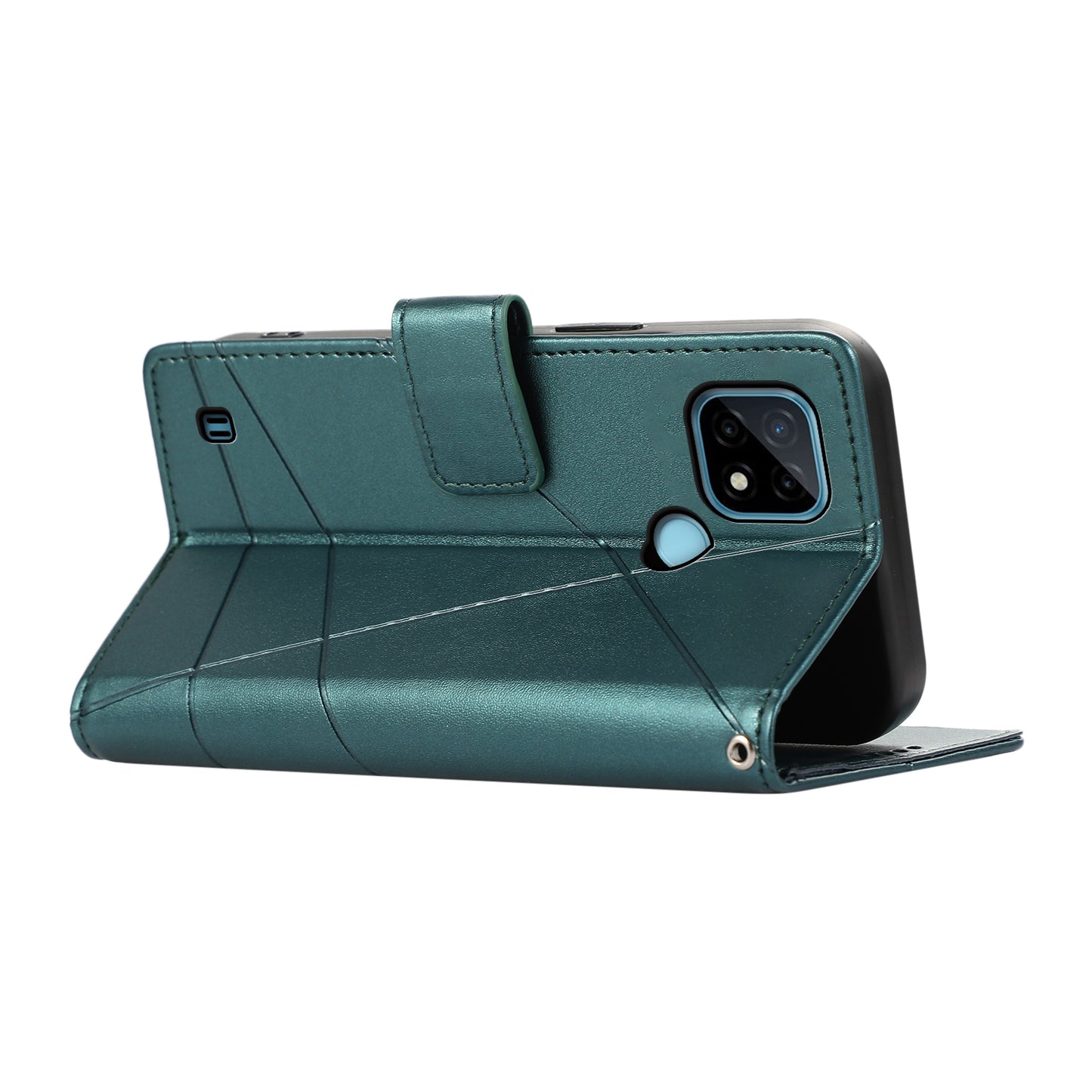 DF-06 For Realme C21 4G Wallet Case Cell Phone Accessory Wholesale Line Imprint Leather Phone Cover - Green