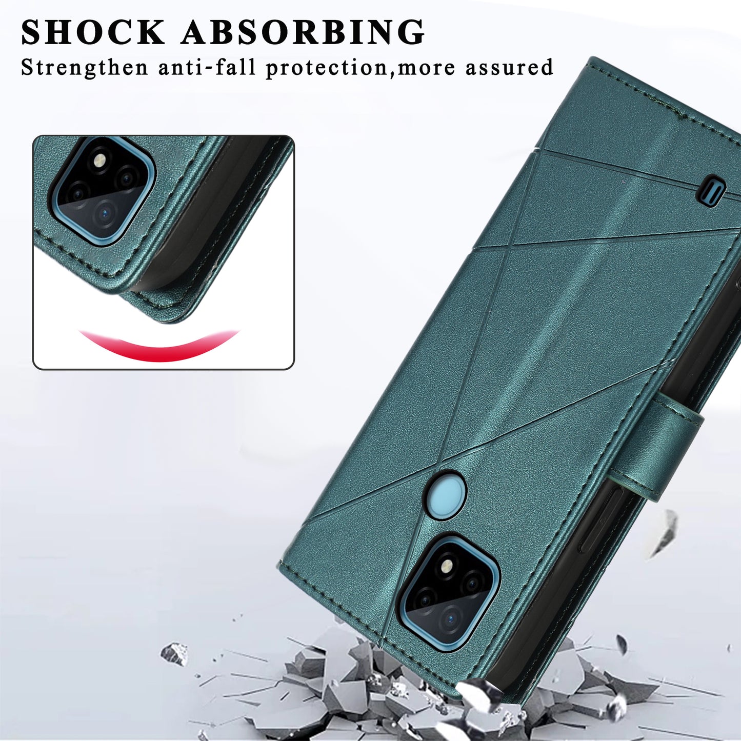 DF-06 For Realme C21 4G Wallet Case Cell Phone Accessory Wholesale Line Imprint Leather Phone Cover - Green