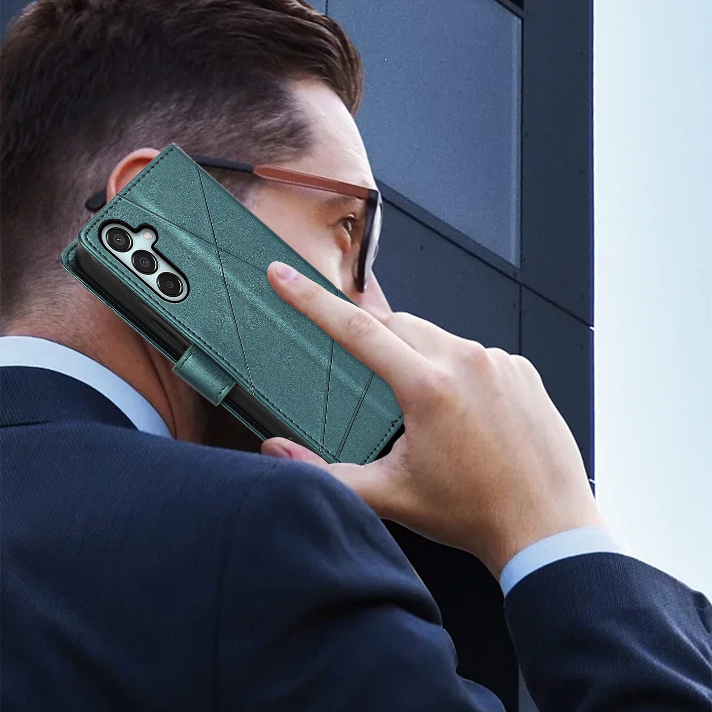 DF-06 For Samsung Galaxy M15 5G / F15 5G Case Line Imprinted Leather Flip Cover Mobile Accessories Wholesale - Green