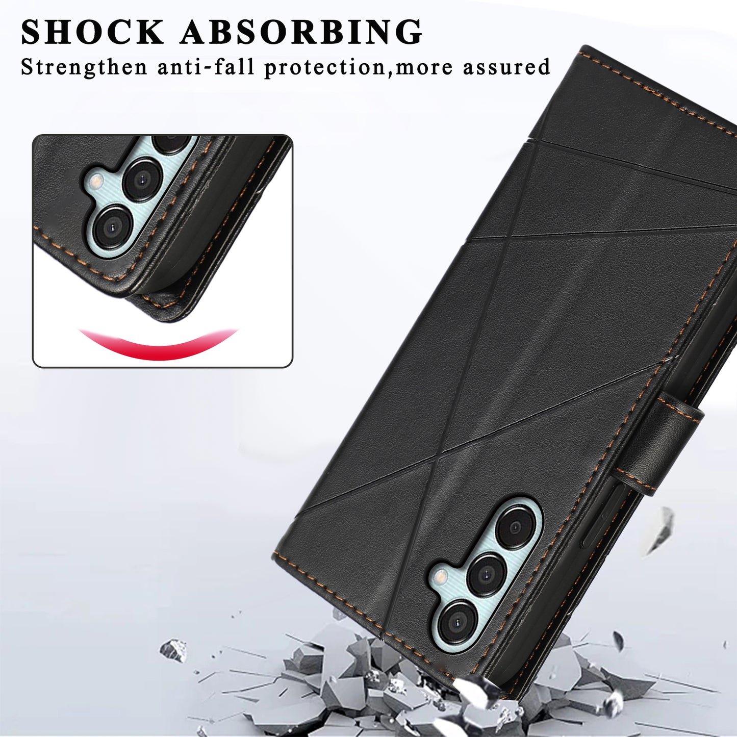 DF-06 For Samsung Galaxy M15 5G / F15 5G Case Line Imprinted Leather Flip Cover Mobile Accessories Wholesale - Black