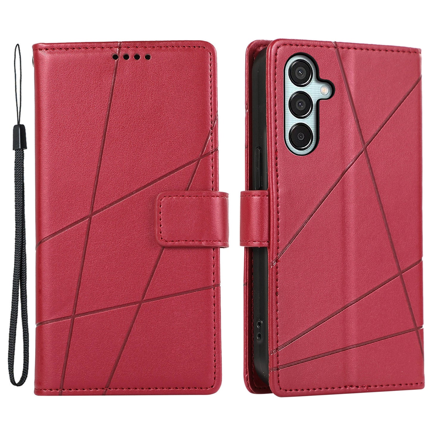 DF-06 For Samsung Galaxy M15 5G / F15 5G Case Line Imprinted Leather Flip Cover Mobile Accessories Wholesale - Red