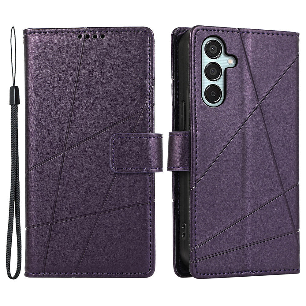 DF-06 For Samsung Galaxy M15 5G / F15 5G Case Line Imprinted Leather Flip Cover Mobile Accessories Wholesale - Purple