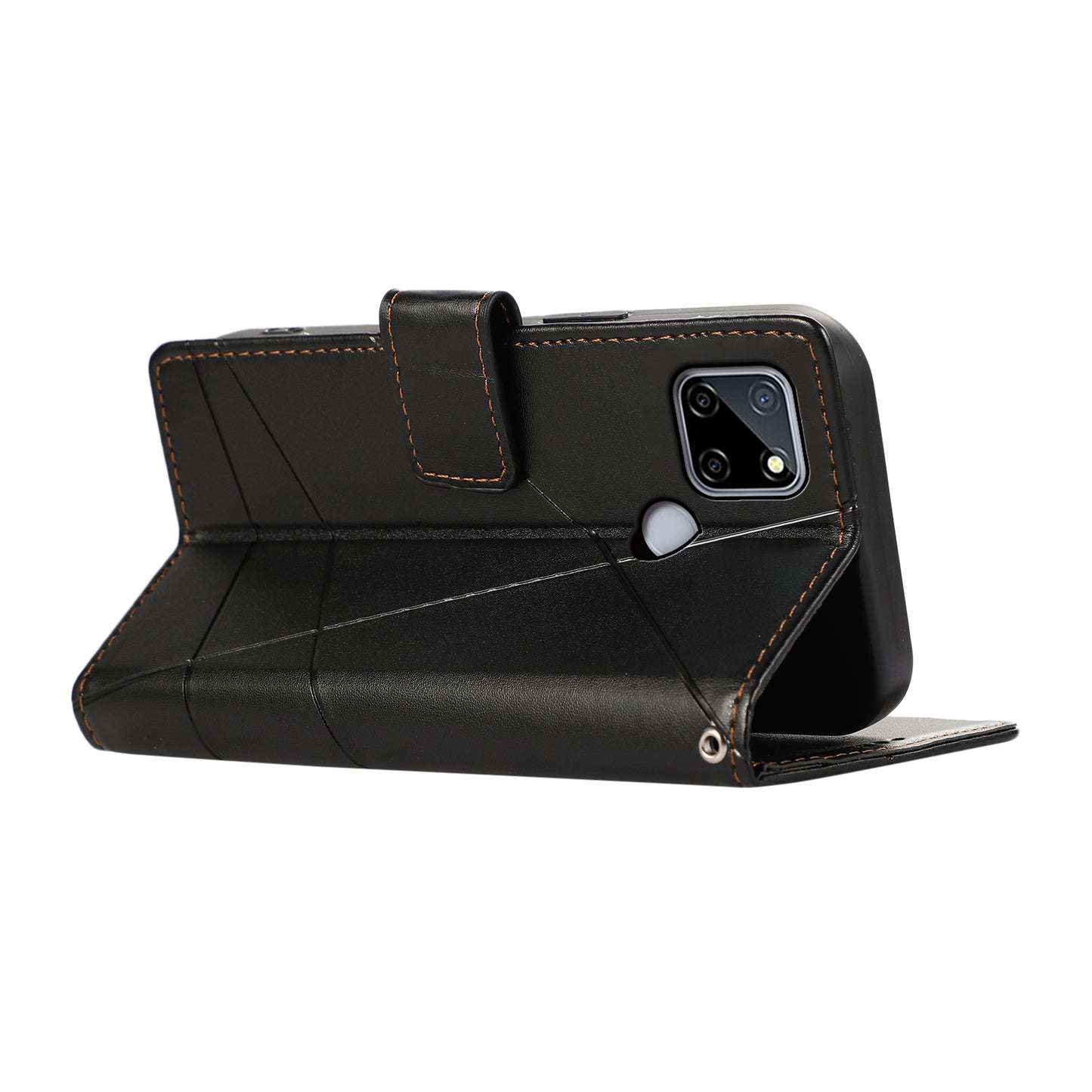 DF-06 For Realme C12 Case Mobile Accessories Wholesale Line Imprinted PU Leather Wallet Phone Cover - Black
