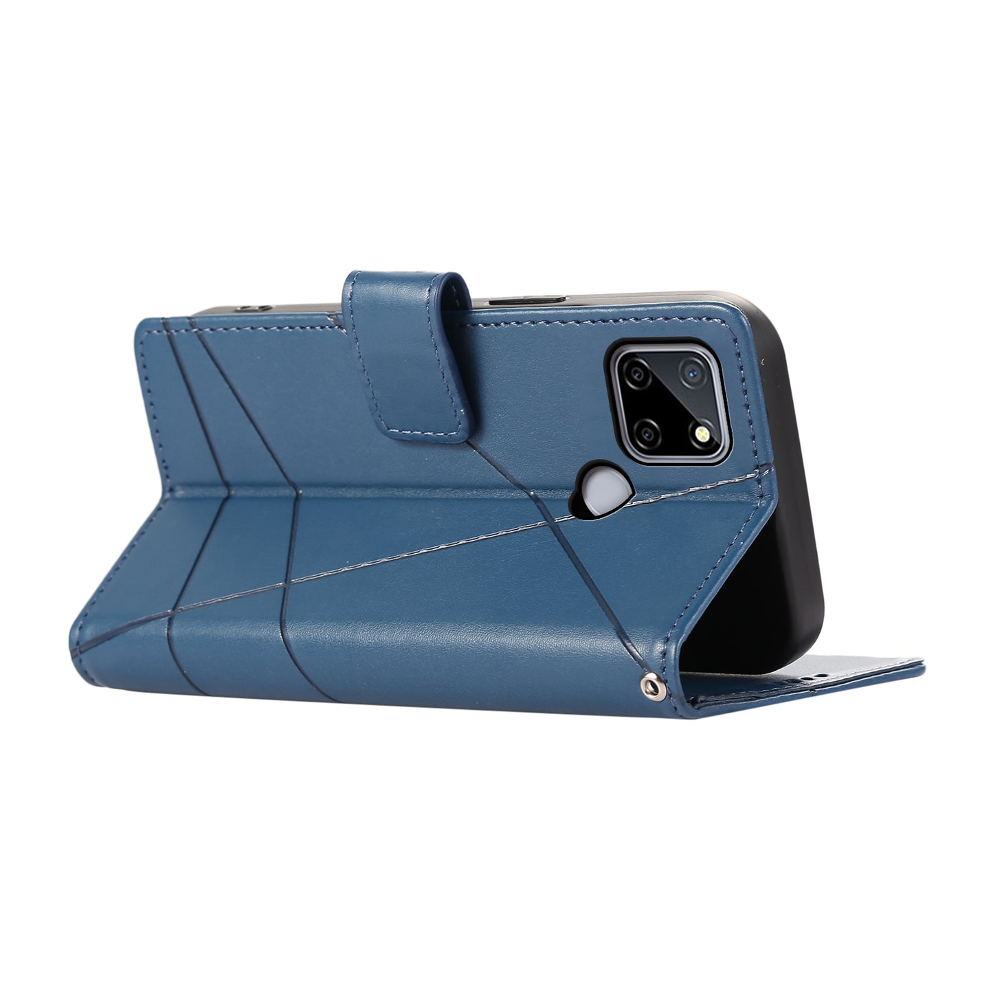 DF-06 For Realme C12 Case Mobile Accessories Wholesale Line Imprinted PU Leather Wallet Phone Cover - Blue