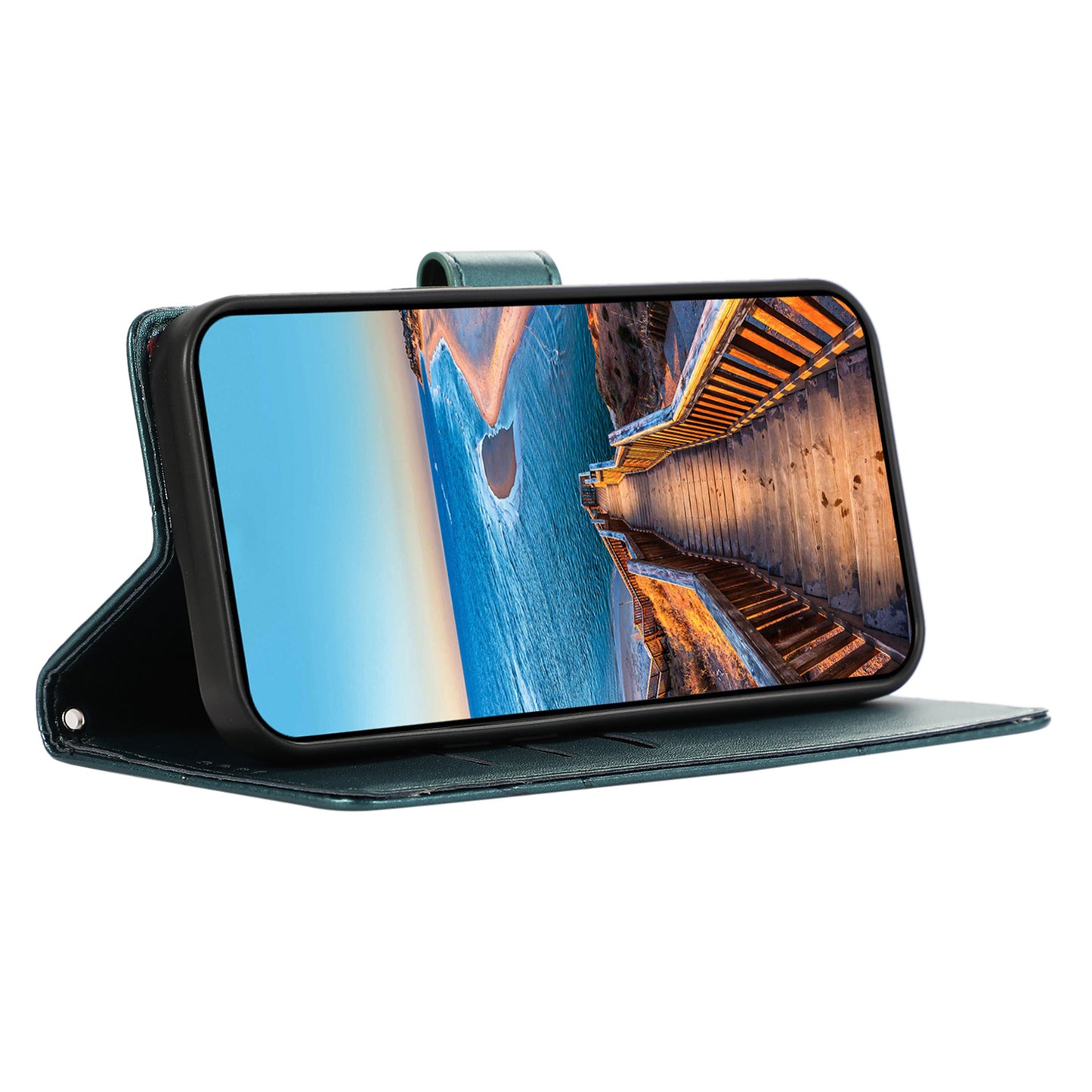 DF-06 For Realme C12 Case Mobile Accessories Wholesale Line Imprinted PU Leather Wallet Phone Cover - Green