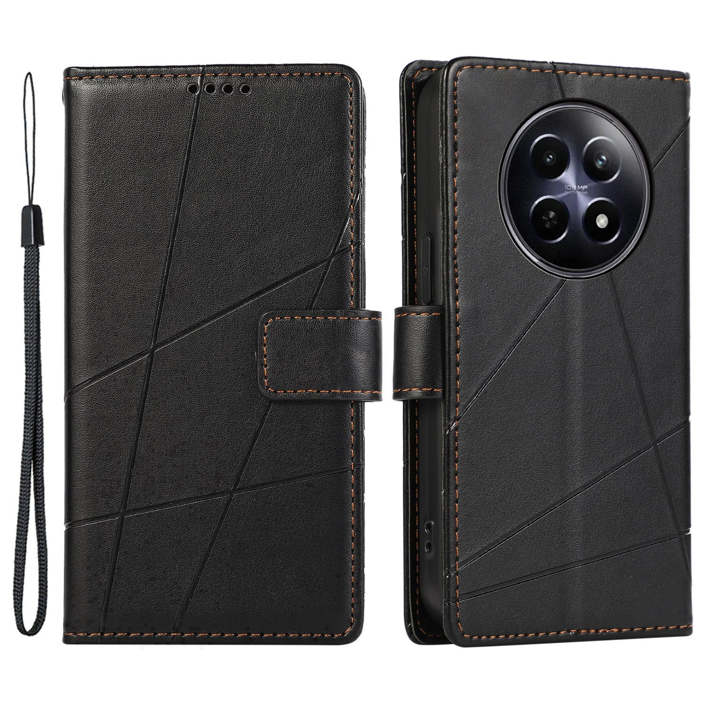 DF-06 For Realme 12 / 12x 5G Case Cell Phone Accessory Wholesale Line Imprint Leather Wallet Phone Cover - Black